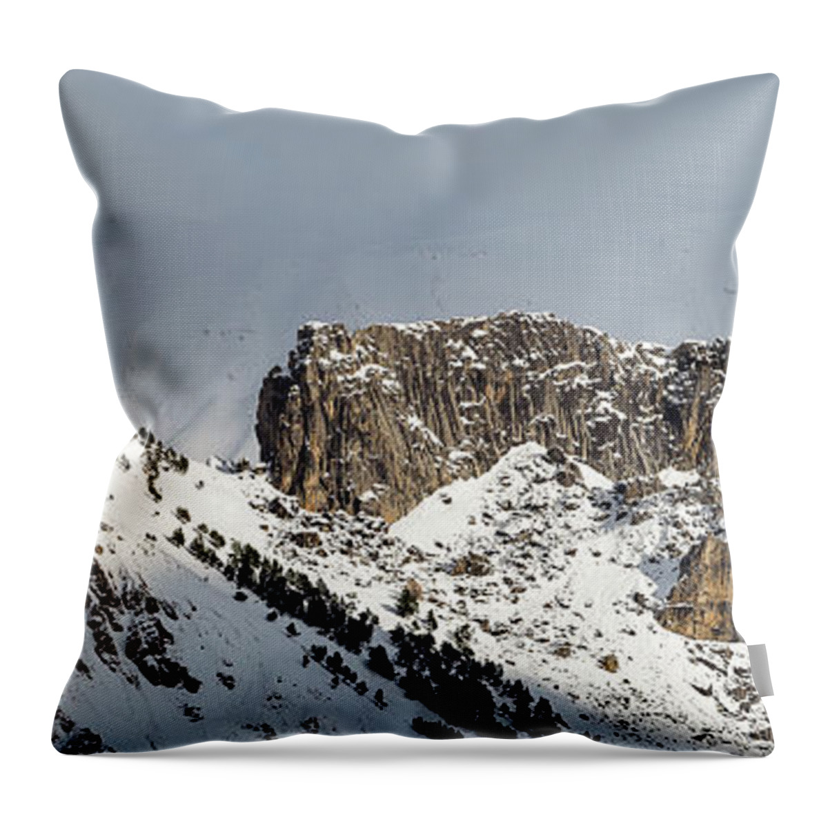 Snowy Landscape Throw Pillow featuring the photograph Snowy Mountains - 11 - French Alps by Paul MAURICE
