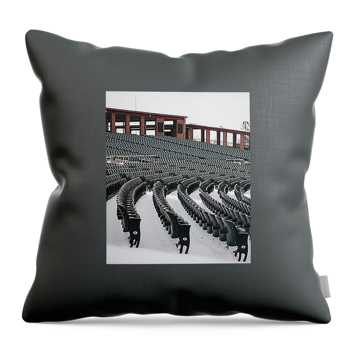 Starlight Theatre Throw Pillow featuring the photograph Snowy Seats at Starlight by Glory Ann Penington