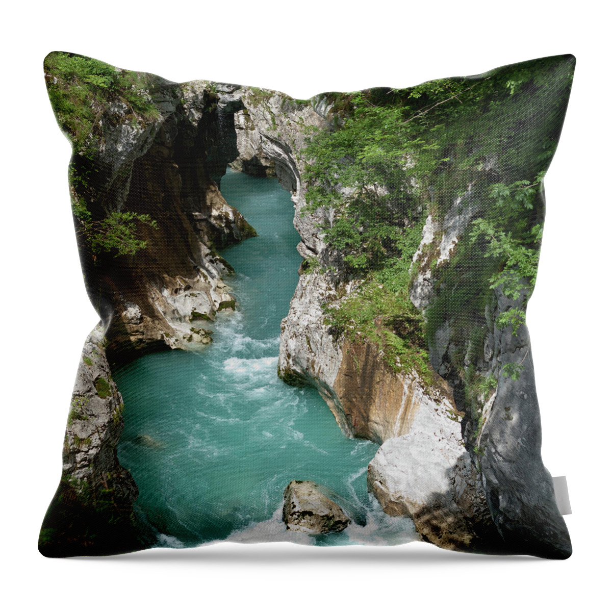 Scenics Throw Pillow featuring the photograph Soca River Slovenia Ravine by Hiphunter
