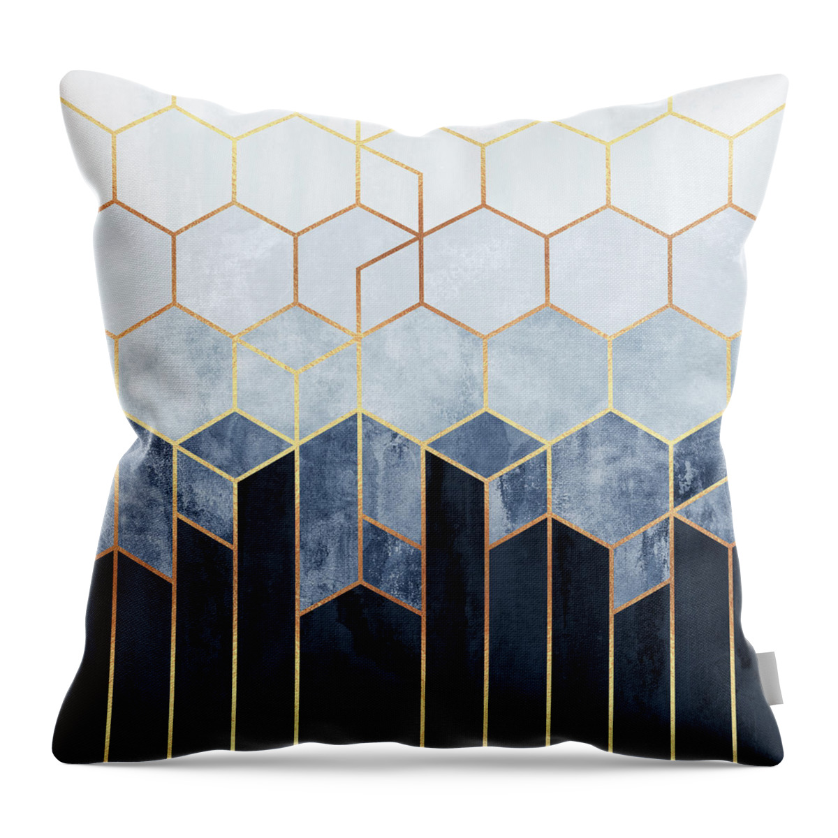 #faatoppicks Throw Pillow featuring the digital art Soft Blue Hexagons by Elisabeth Fredriksson