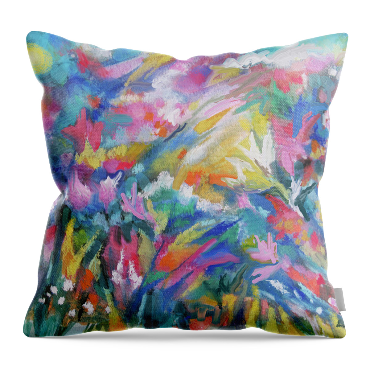 Colorful Abstract Garden Throw Pillow featuring the painting Soft Garden Breezes by Jean Batzell Fitzgerald