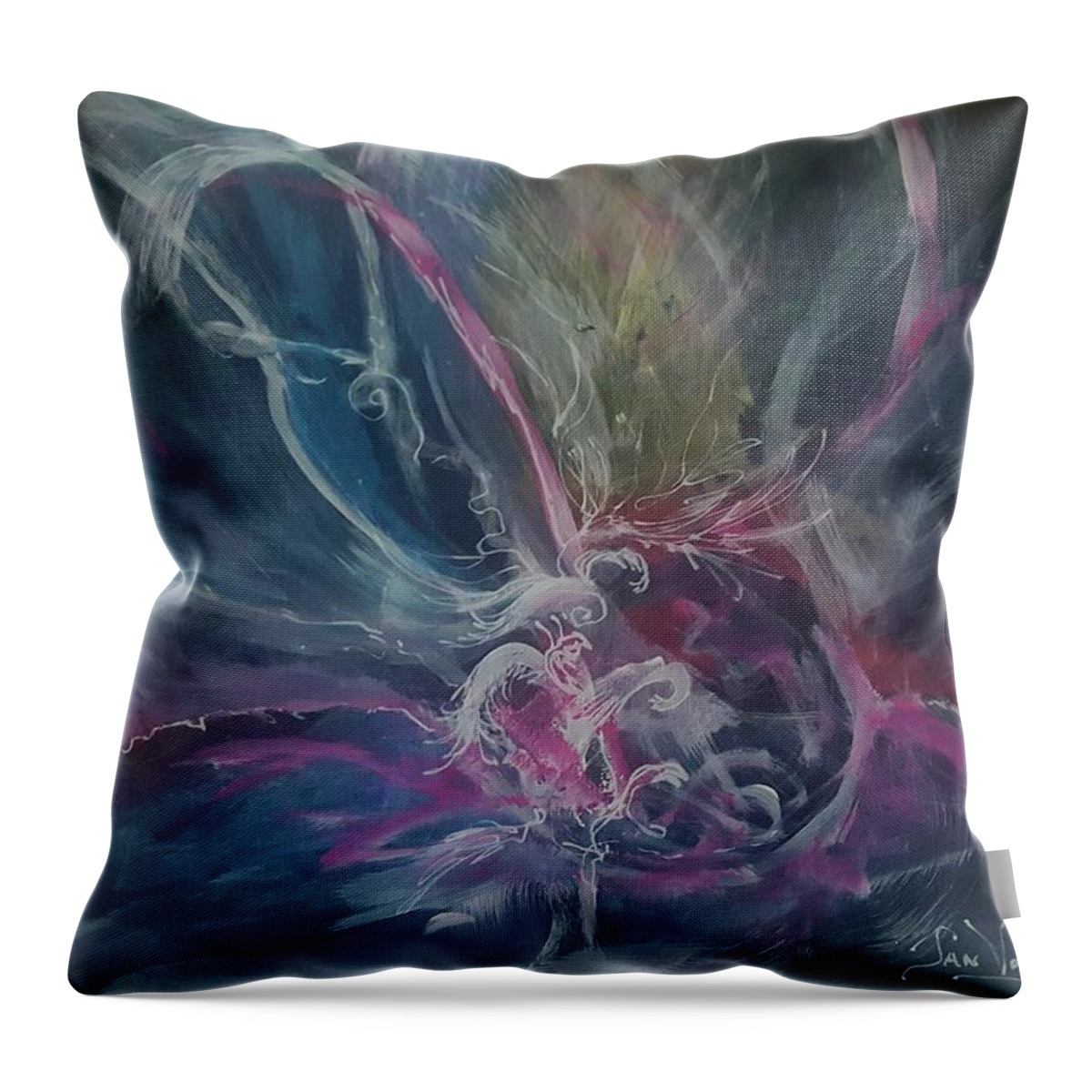 Floral Magenta Greys Throw Pillow featuring the painting Soft Magenta by Jan VonBokel