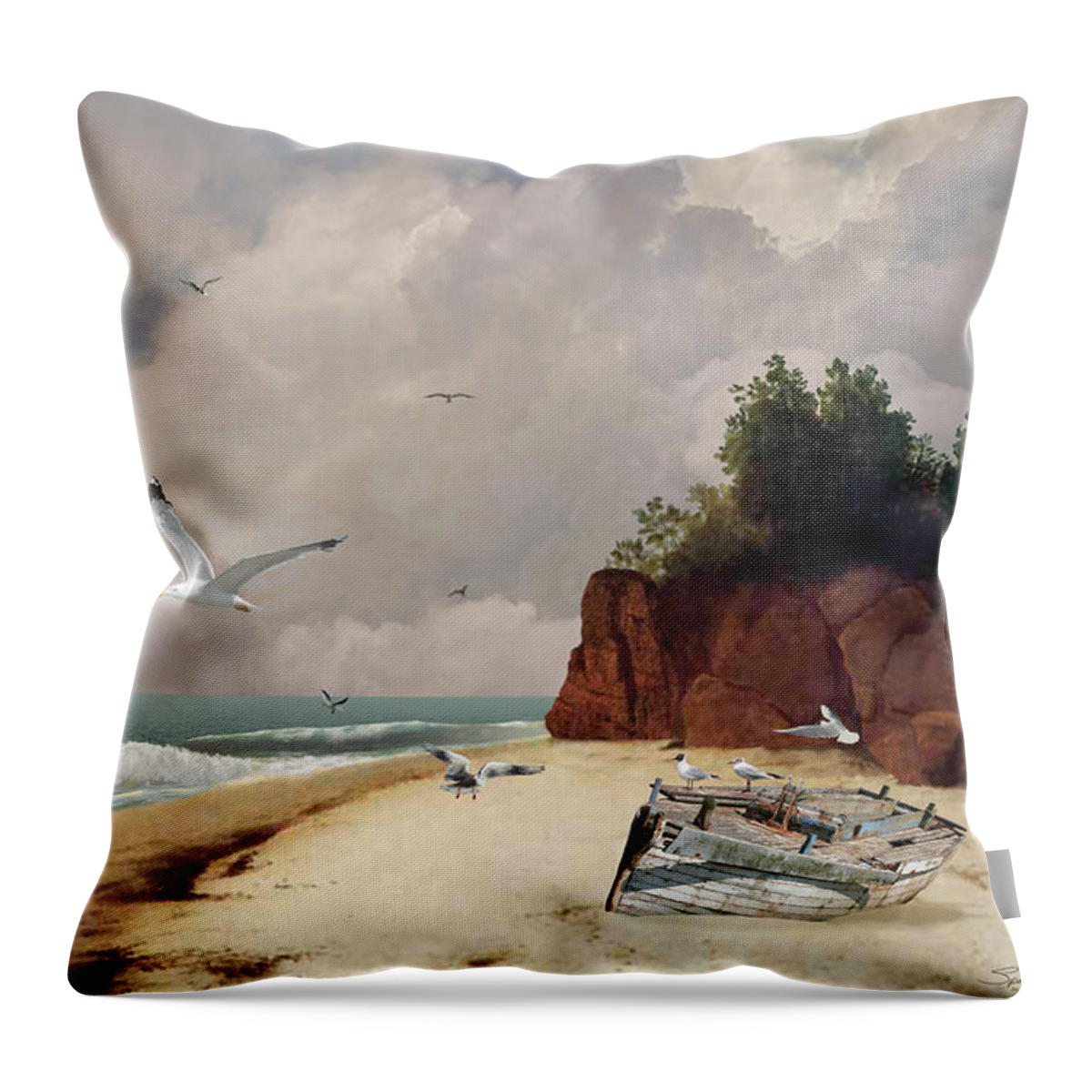 Seaside Throw Pillow featuring the digital art Somewhere By The Shore by M Spadecaller