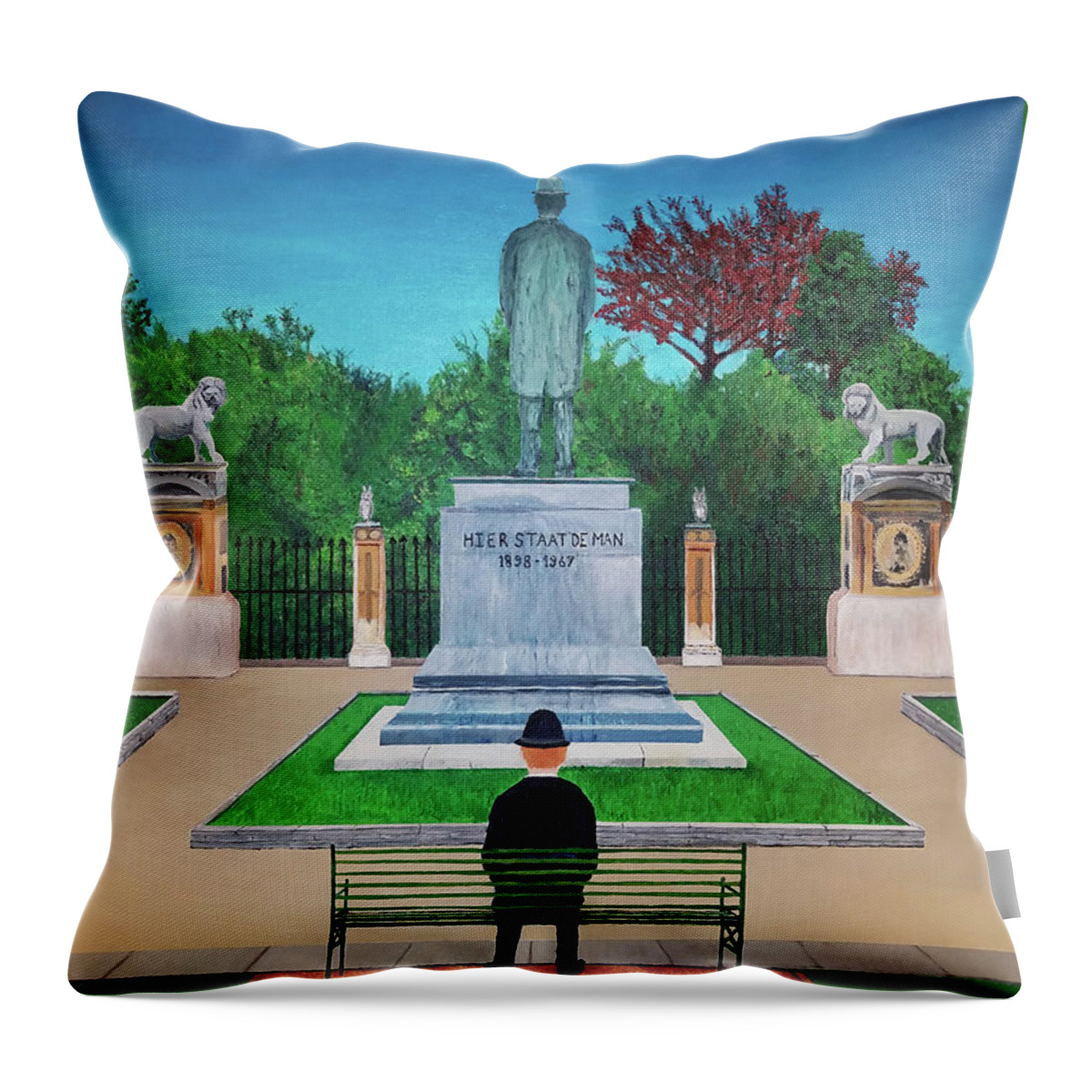 Magritte Throw Pillow featuring the painting Somewhere in Belgium by Thomas Blood