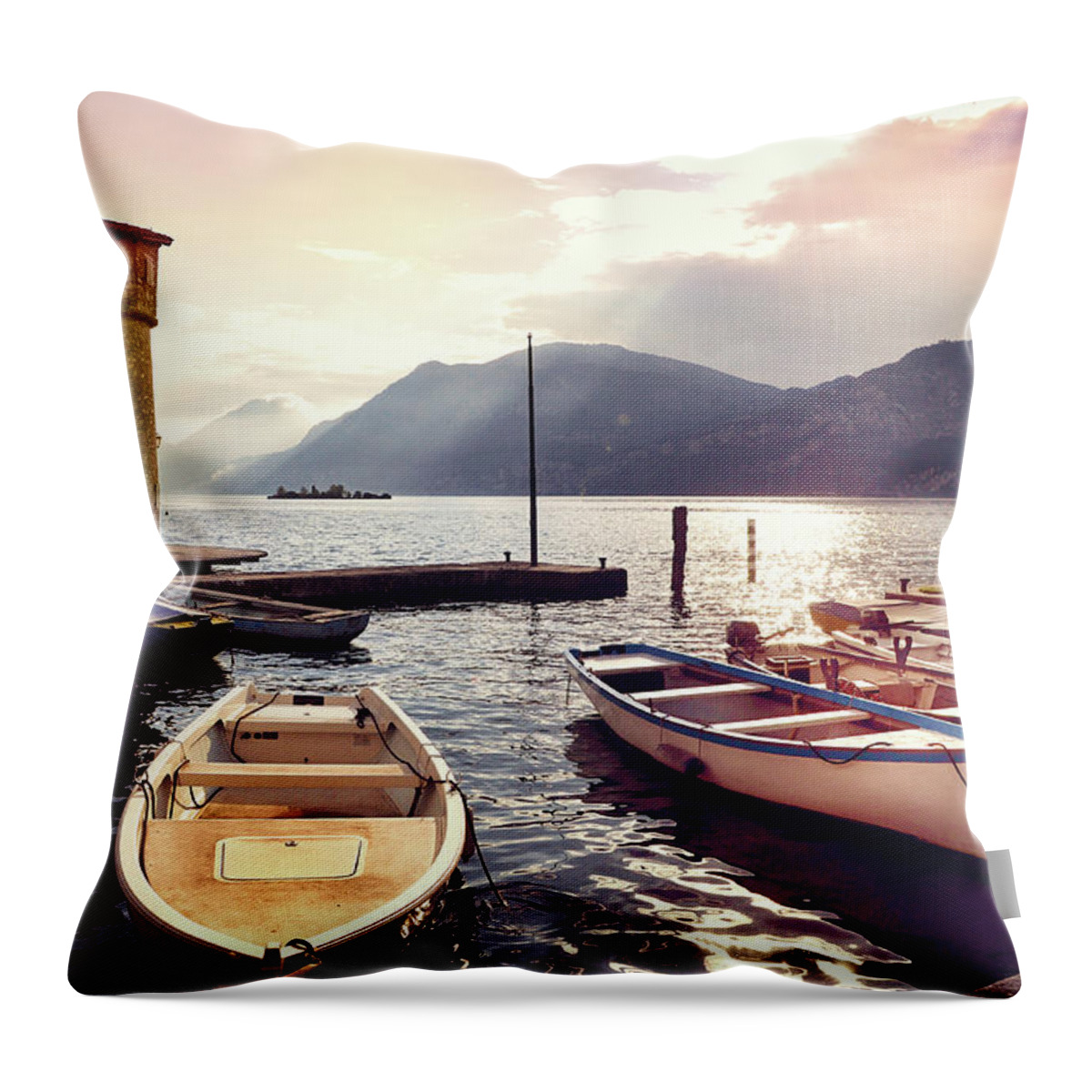 Scenics Throw Pillow featuring the photograph Sonnenuntergang Am Gardasee by You Find Some Of My Photos On Getty Images.