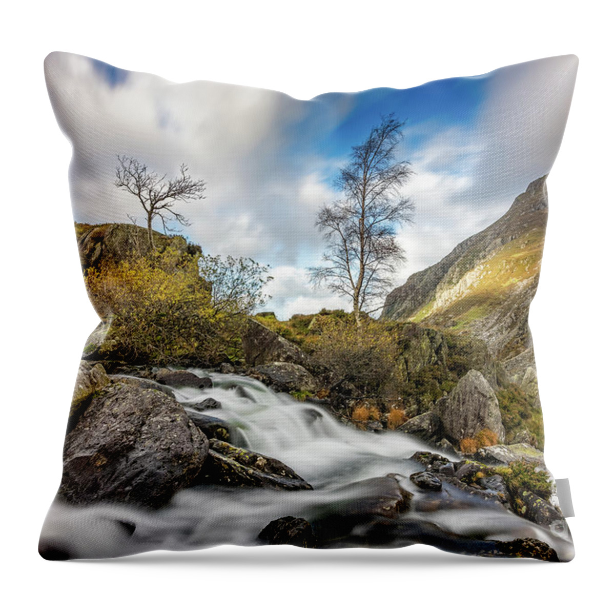 Cwm Idwal Throw Pillow featuring the photograph Soothing Waters Snowdonia by Adrian Evans