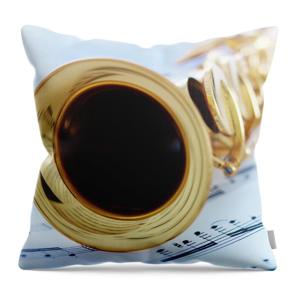 Sheet Music Throw Pillow featuring the photograph Soprano Saxophone by Adam Gault