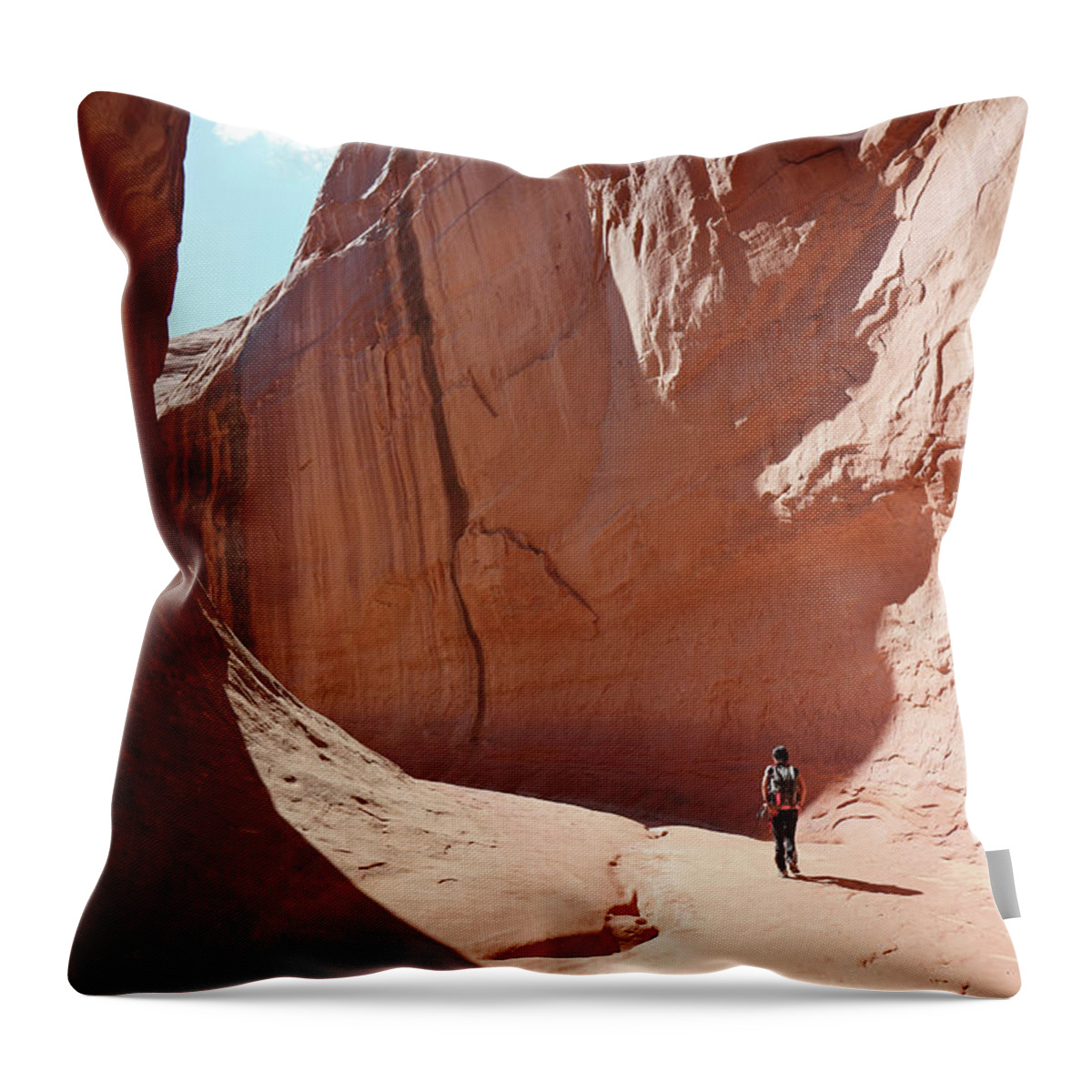 Utah Throw Pillow featuring the photograph Southern Utah Canyon Hiker - Leprechaun Canyon by Brett Pelletier