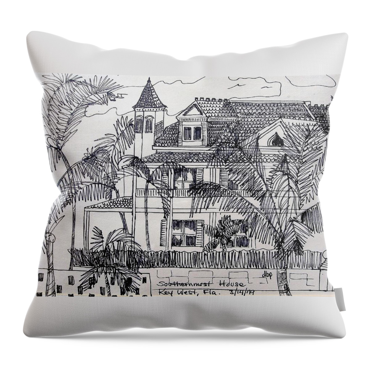 Southernmost House Throw Pillow featuring the mixed media Southernmost House Key West Florida by Diane Pape
