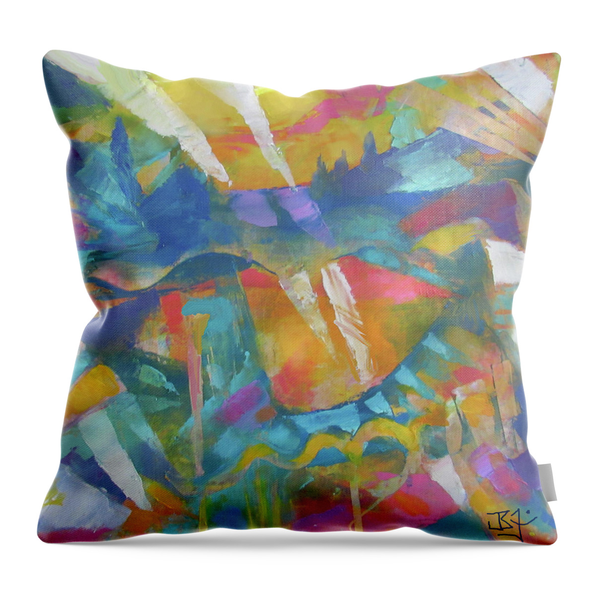 Colorful Abstract Throw Pillow featuring the painting Southwest by Jean Batzell Fitzgerald