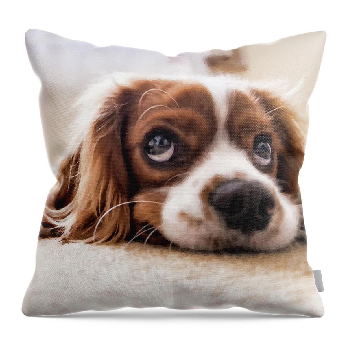 Portrait Throw Pillow featuring the painting Spaniel puppy DWP2785074 by Dean Wittle