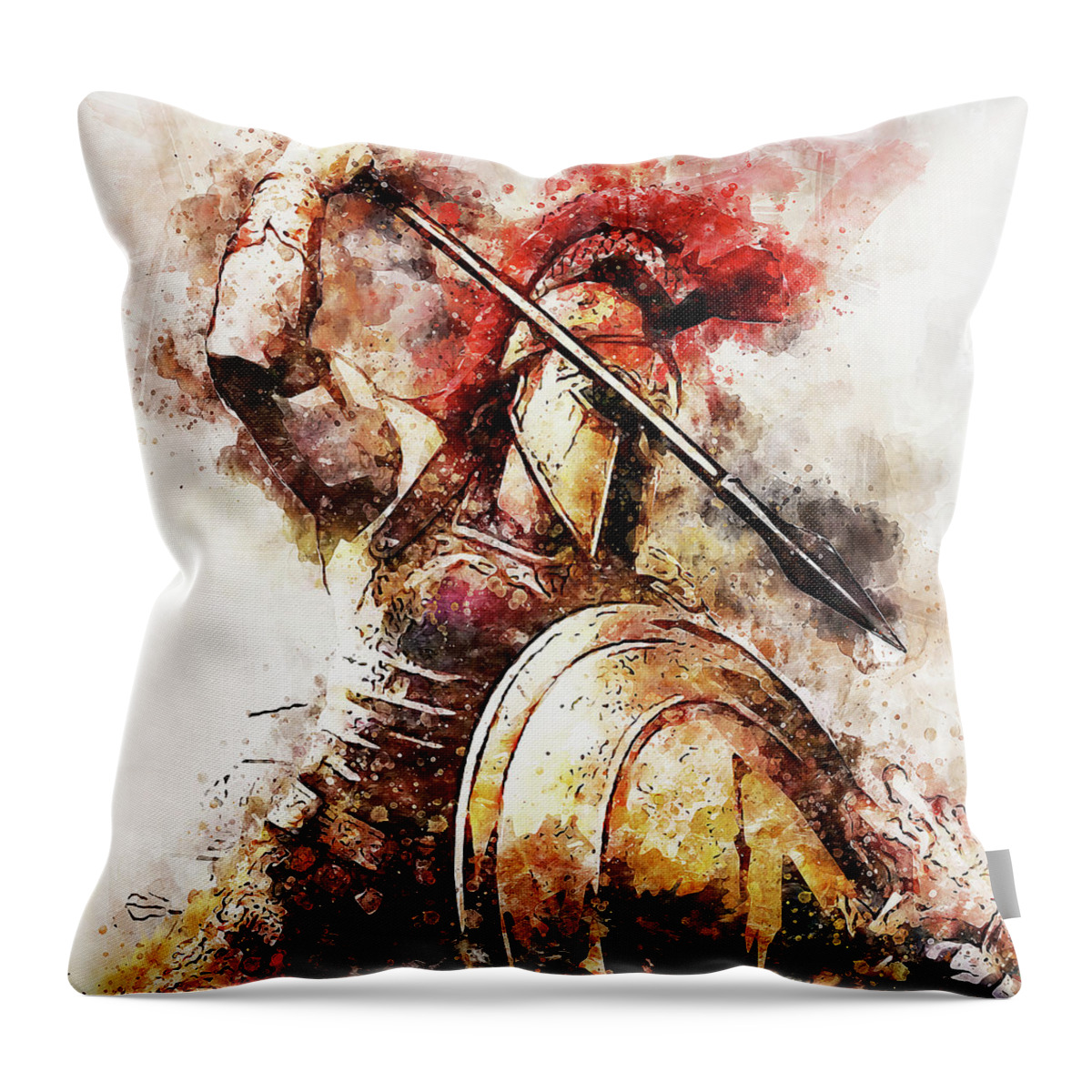 Spartan Warrior Throw Pillow featuring the painting Spartan Hoplite - 54 by AM FineArtPrints