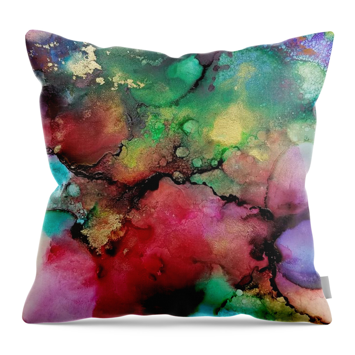 Abstract Throw Pillow featuring the painting My Bubbles by Lisa Debaets