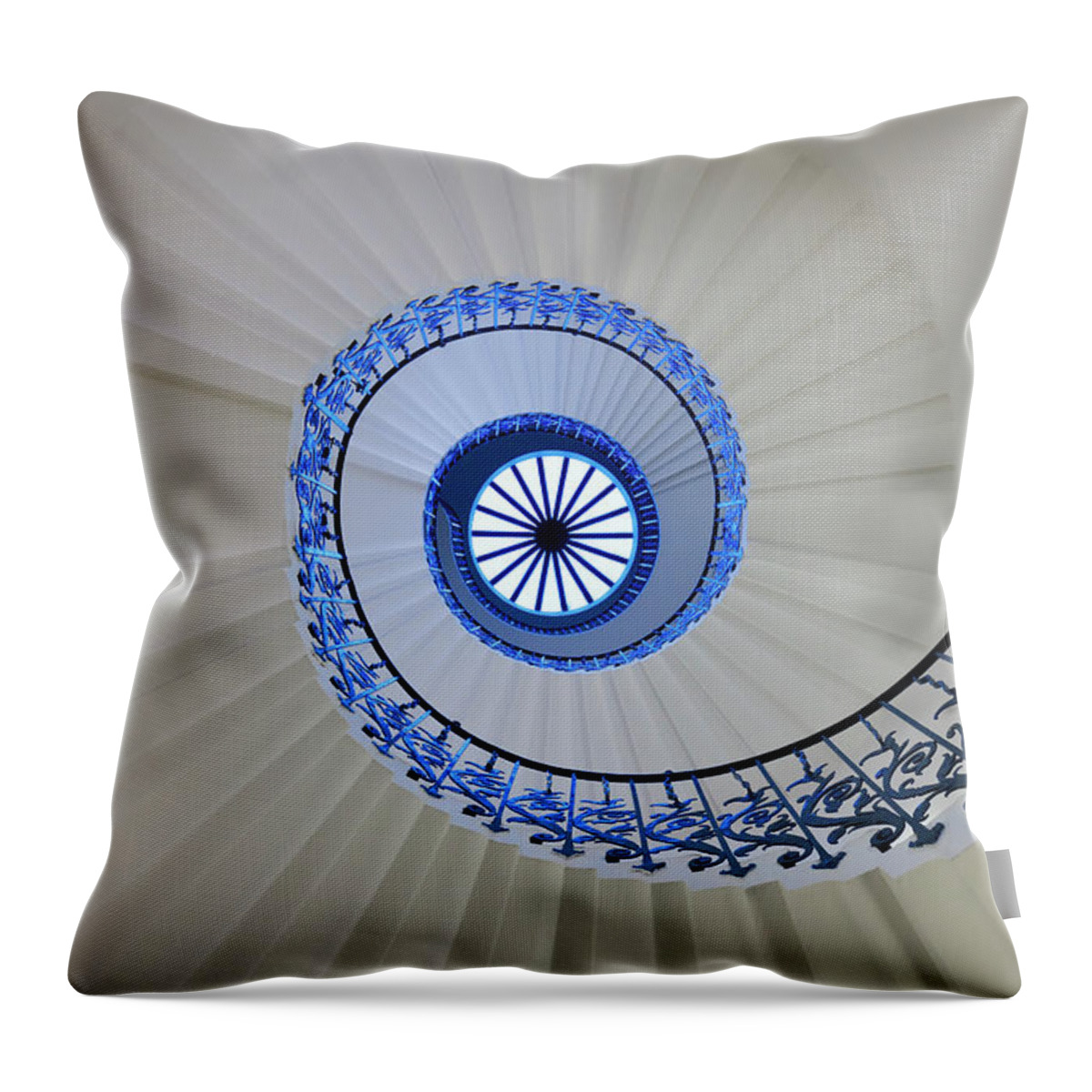 Directly Below Throw Pillow featuring the photograph Spiral Staircase by Peter Adams