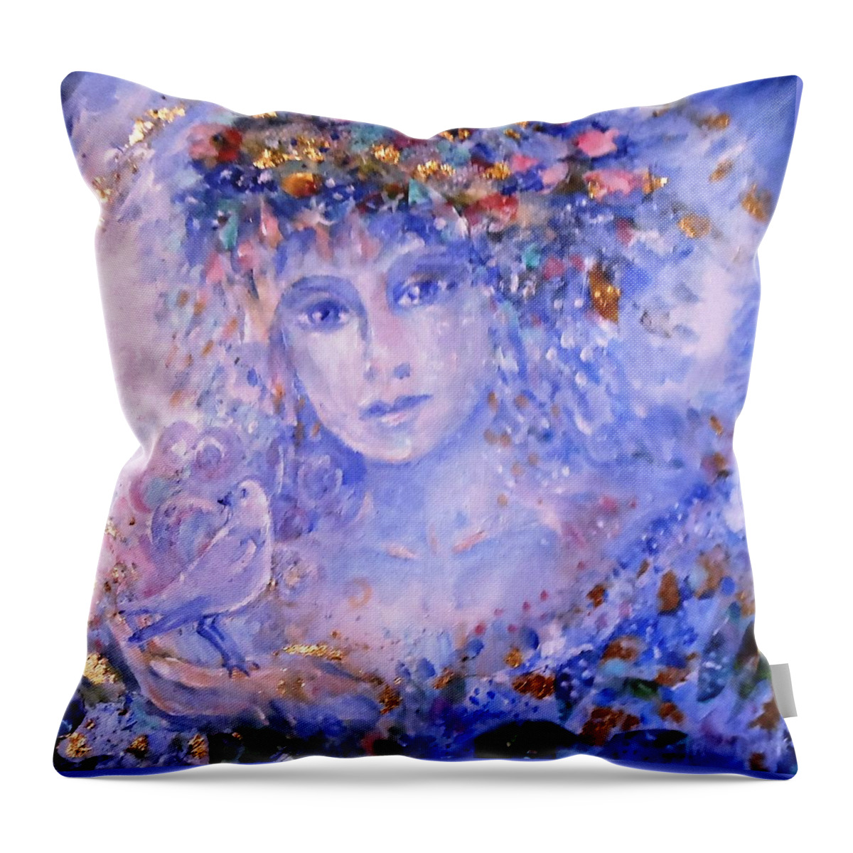Painting And Collage Throw Pillow featuring the painting Spirit of Winter by Trudi Doyle