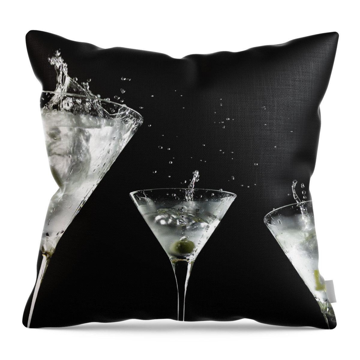 Martini Glass Throw Pillow featuring the photograph Splashed Martini Cocktails by Monica Rodriguez