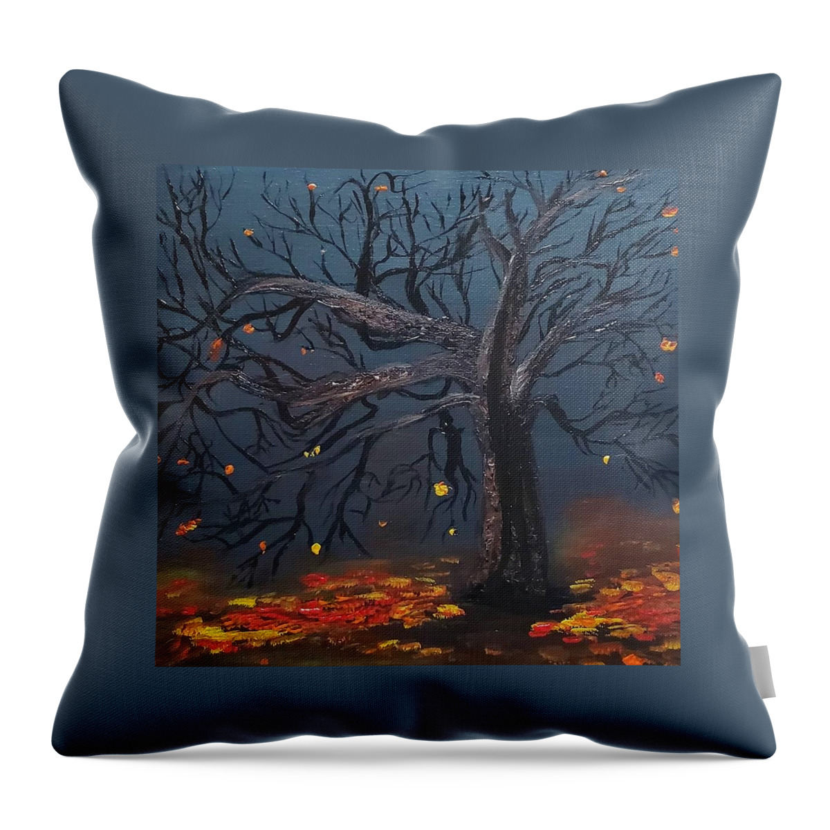 Autumn Throw Pillow featuring the painting Spooky Tree by Amy Kuenzie