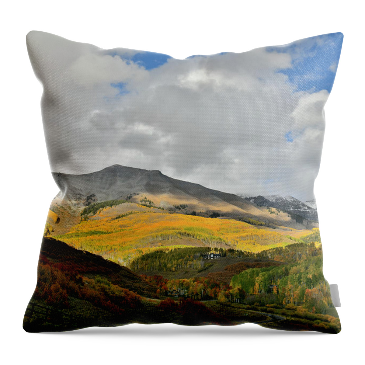 Telluride Throw Pillow featuring the photograph Spotlight on Fall Colors above Telluride by Ray Mathis