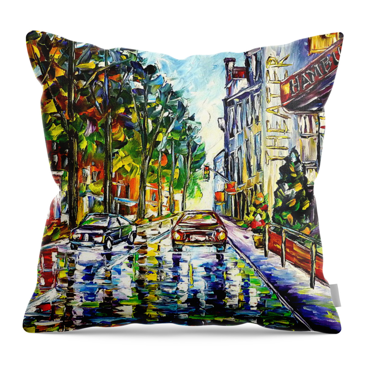 Cityscape Throw Pillow featuring the painting Spring In Hamburg by Mirek Kuzniar