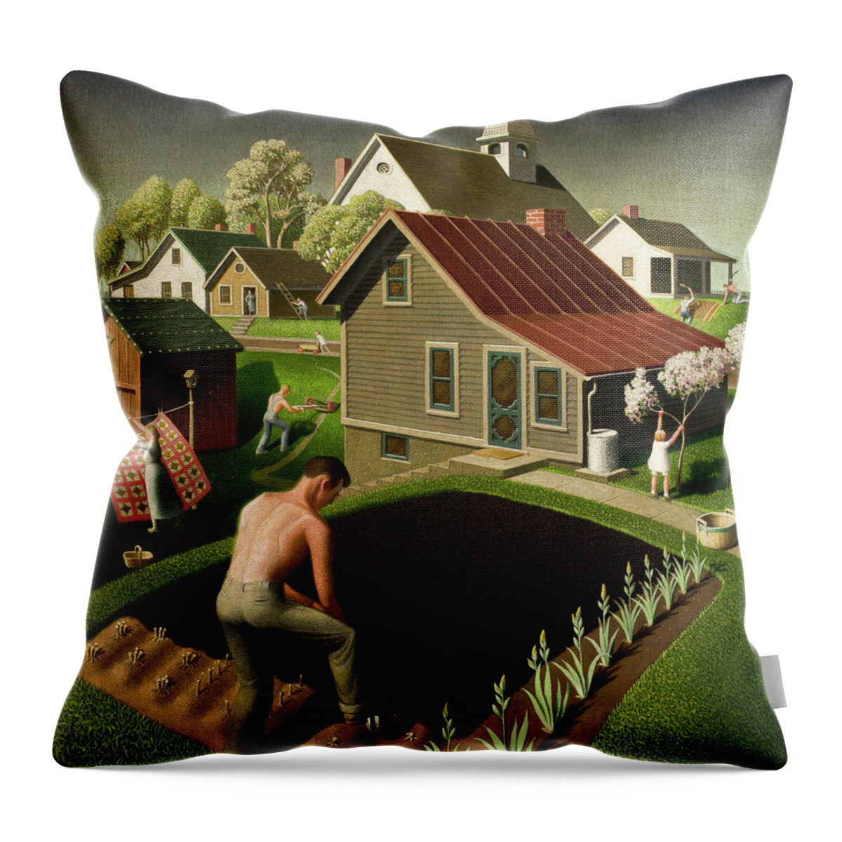 Grant Wood Throw Pillow featuring the painting Spring in Town, 1941 by Grant Wood