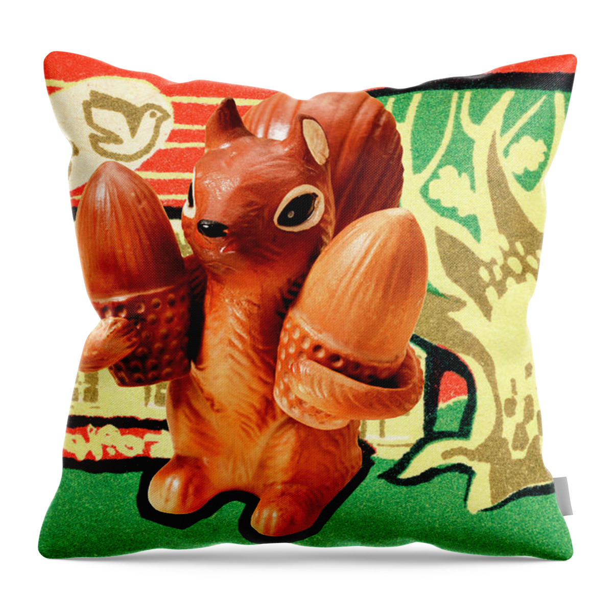 Acorn Throw Pillow featuring the drawing Squirrel Holding Acorns by CSA Images
