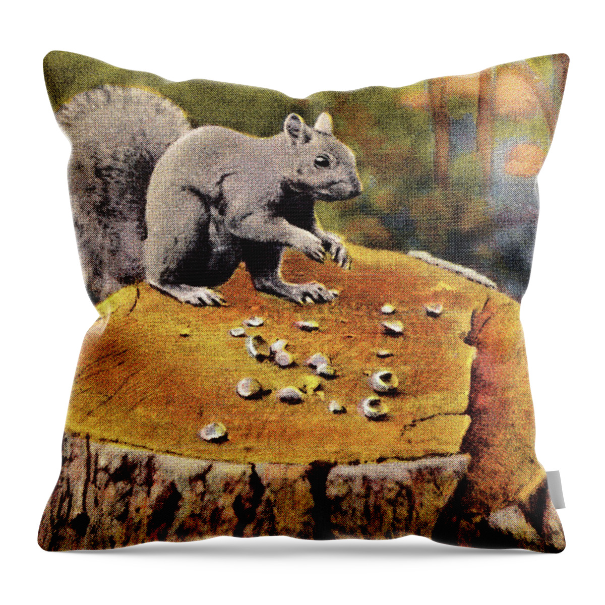 Animal Throw Pillow featuring the drawing Squirrel on Tree Stump by CSA Images
