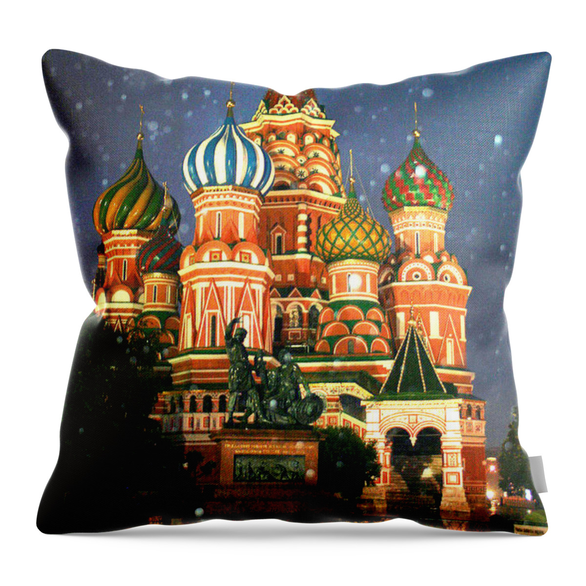 Red Square Throw Pillow featuring the photograph St Basils On Rainy Night by Diana Tonner Photos