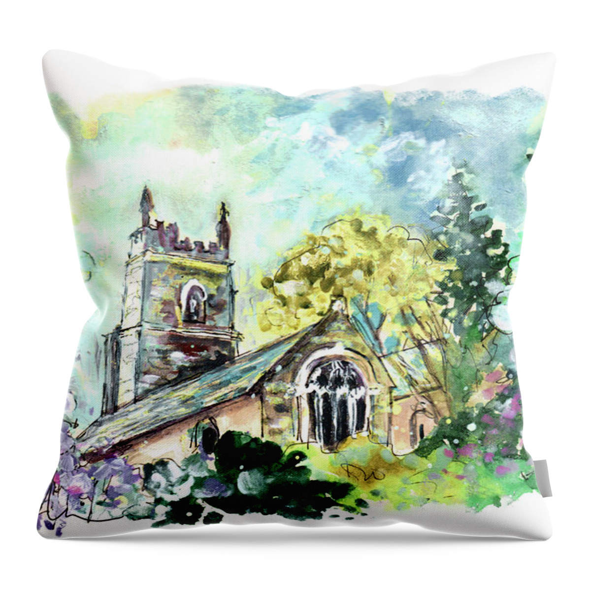 Travel Throw Pillow featuring the painting St Kew Church by Miki De Goodaboom
