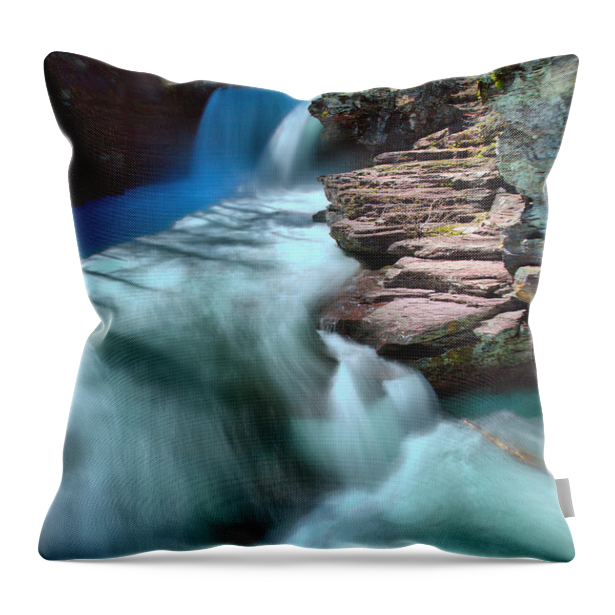 St Mary Falls Throw Pillow featuring the photograph St. Mary Falls Sping Portrait by Adam Jewell