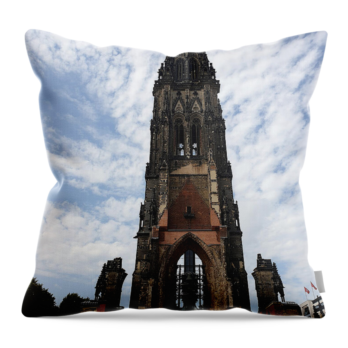 St. Nikolai Church Throw Pillow featuring the photograph St. Nikolai Church, Hamburg by Yvonne Johnstone