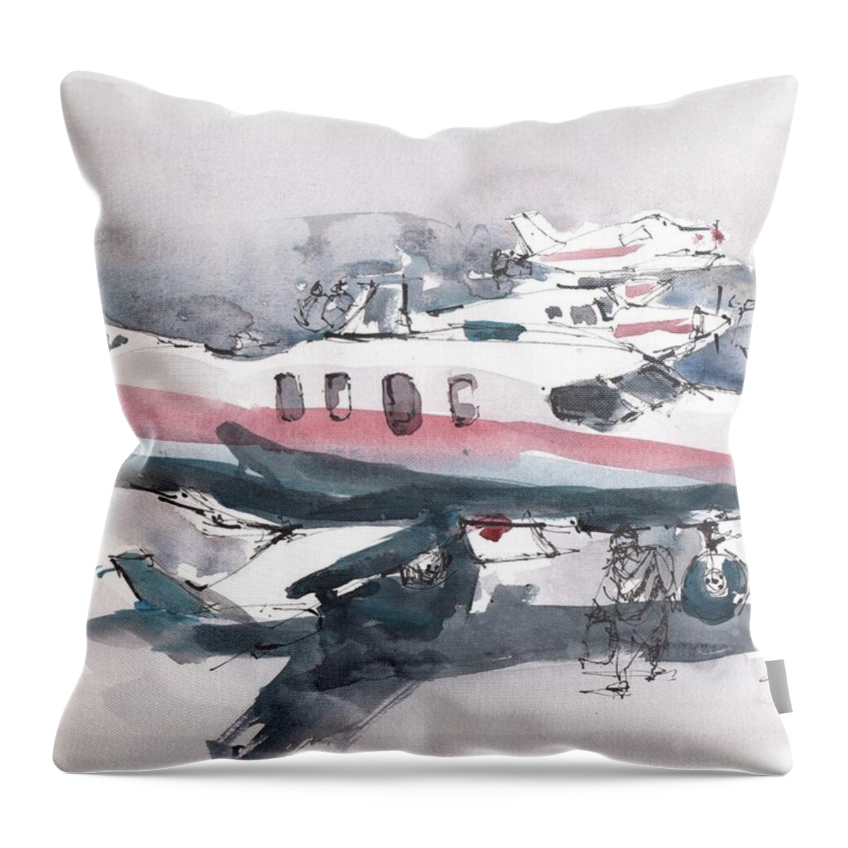  Throw Pillow featuring the painting St Pete Aerodrome Sketch by Gaston McKenzie