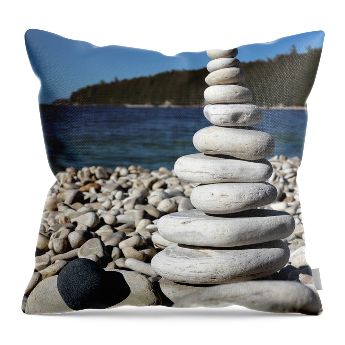 Spring Throw Pillow featuring the photograph Stacked Stones at Pebble Beach by David T Wilkinson