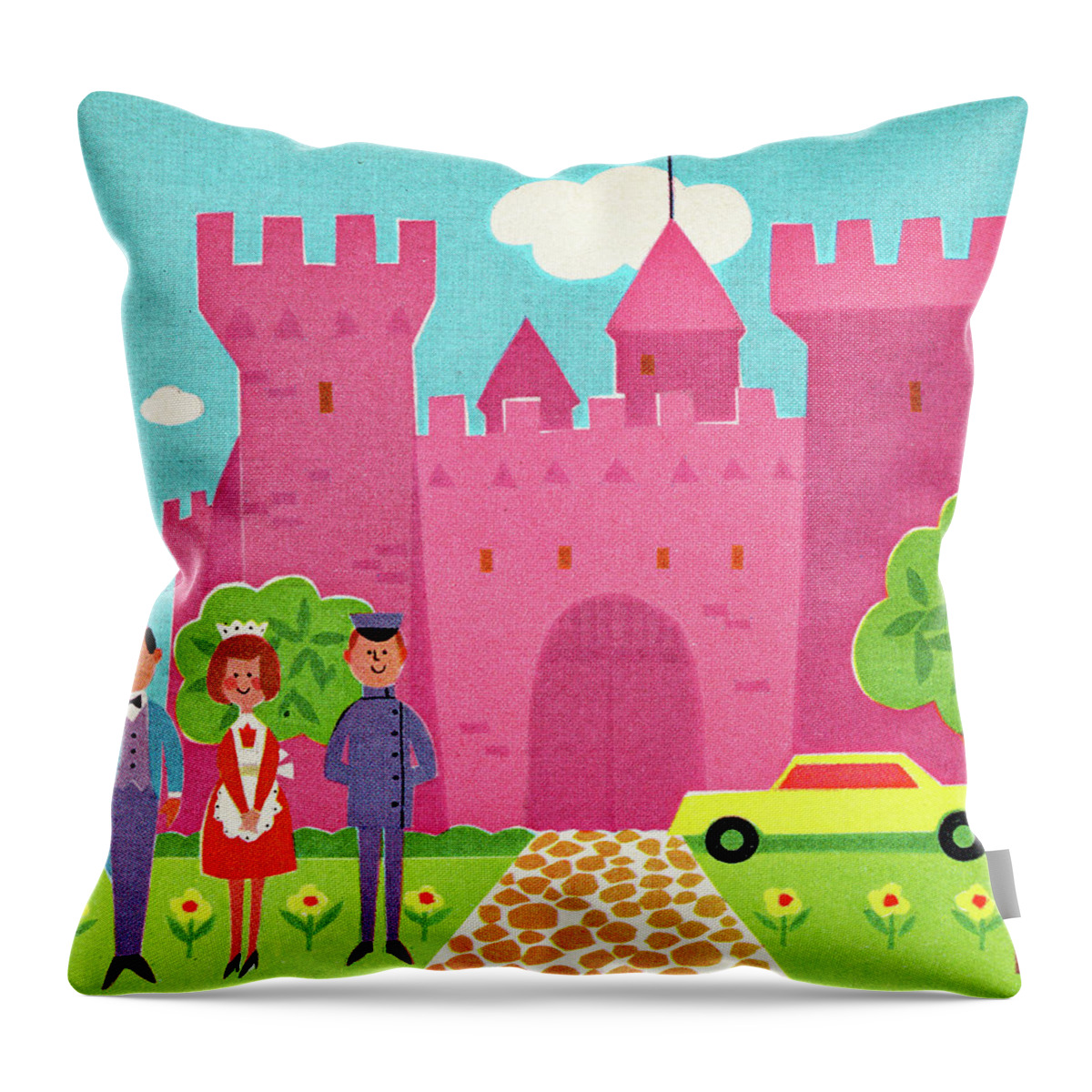 Adult Throw Pillow featuring the drawing Staff in Front of Pink Castle by CSA Images