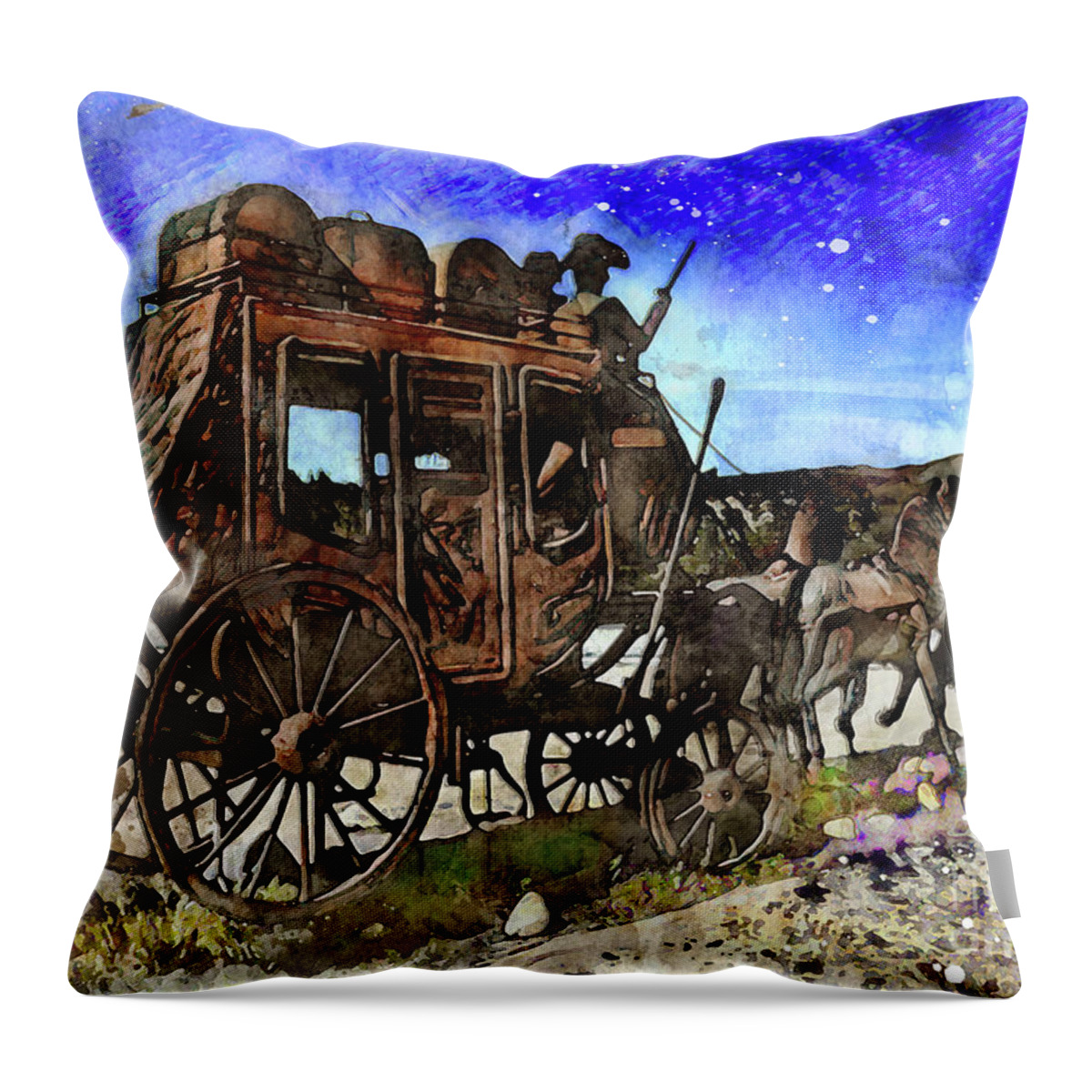 Stagecoach Throw Pillow featuring the digital art Stagecoach by Mark Jackson