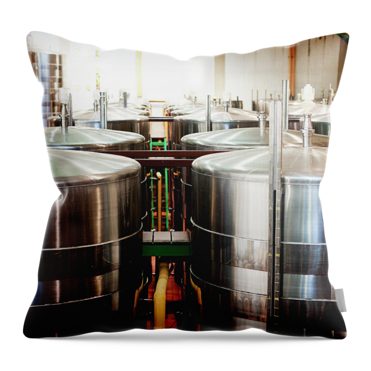 Working Throw Pillow featuring the photograph Stainless Steel Holding Tanks In A by Rapideye