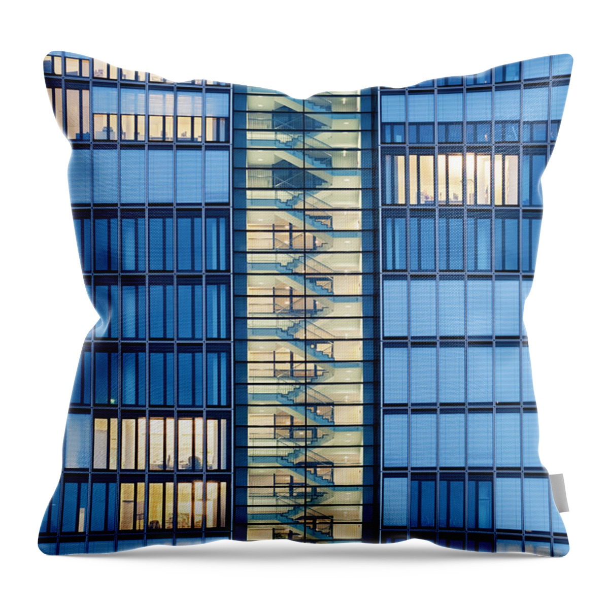 Part Of A Series Throw Pillow featuring the photograph Staircase In Office Building At Dusk by Jorg Greuel