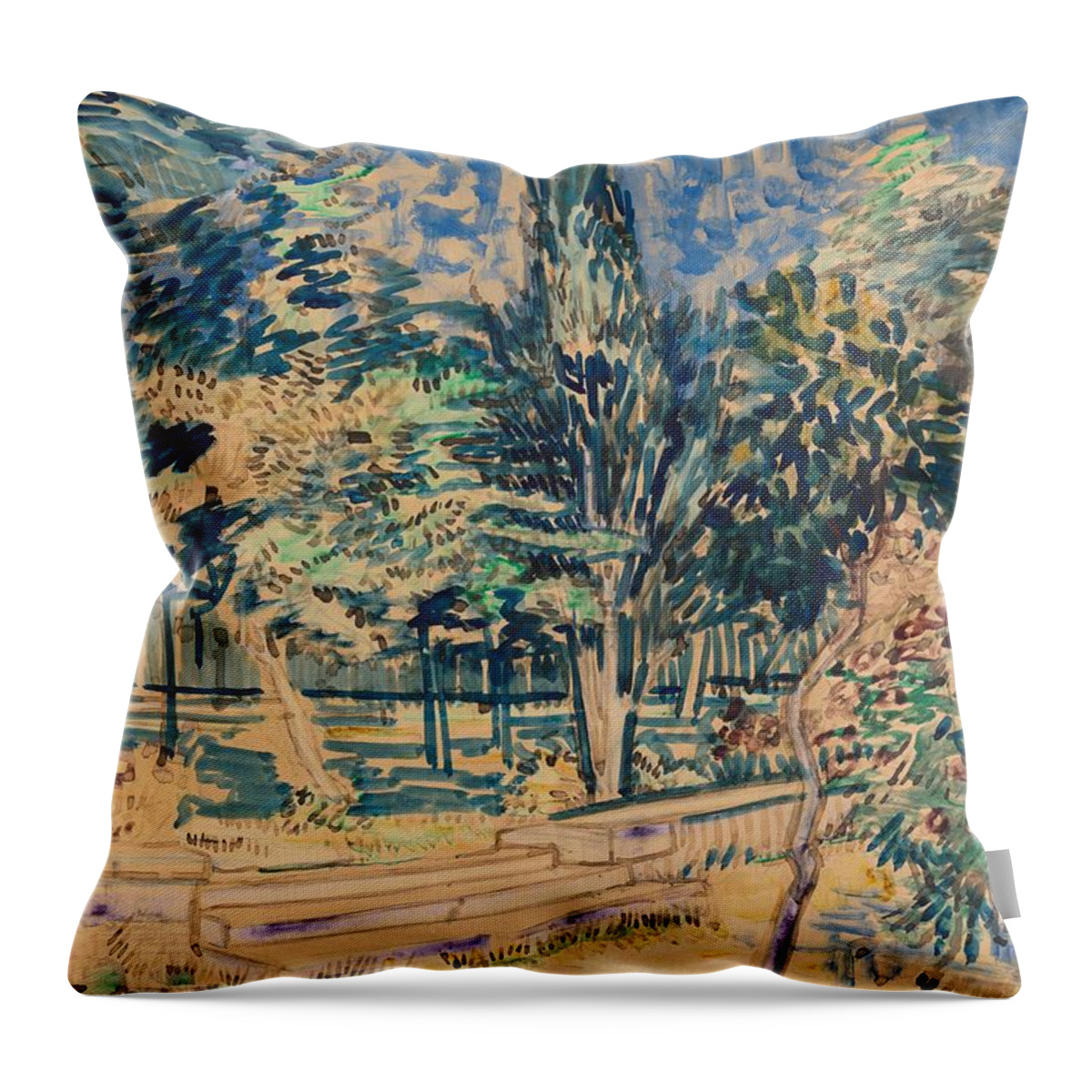 Chalk Throw Pillow featuring the painting Stairs in the Garden of the Asylum. by Vincent van Gogh -1853-1890-