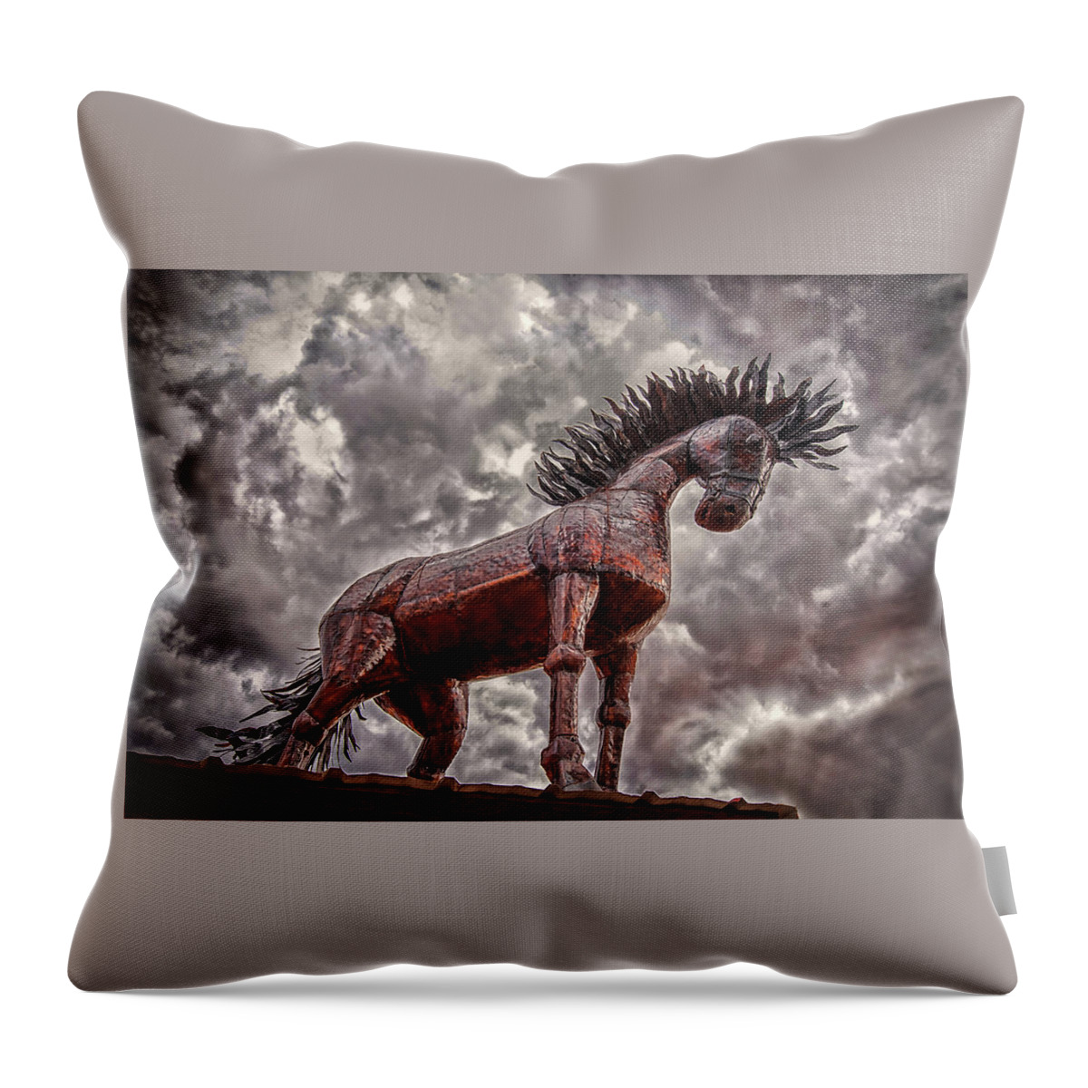 Santa Fe Throw Pillow featuring the photograph Stallion In The Storm by Joe Ownbey