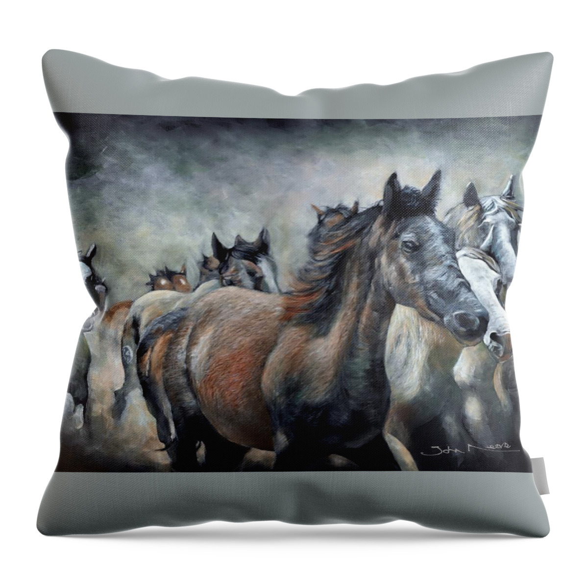 Stampede Throw Pillow featuring the painting Stampede by John Neeve