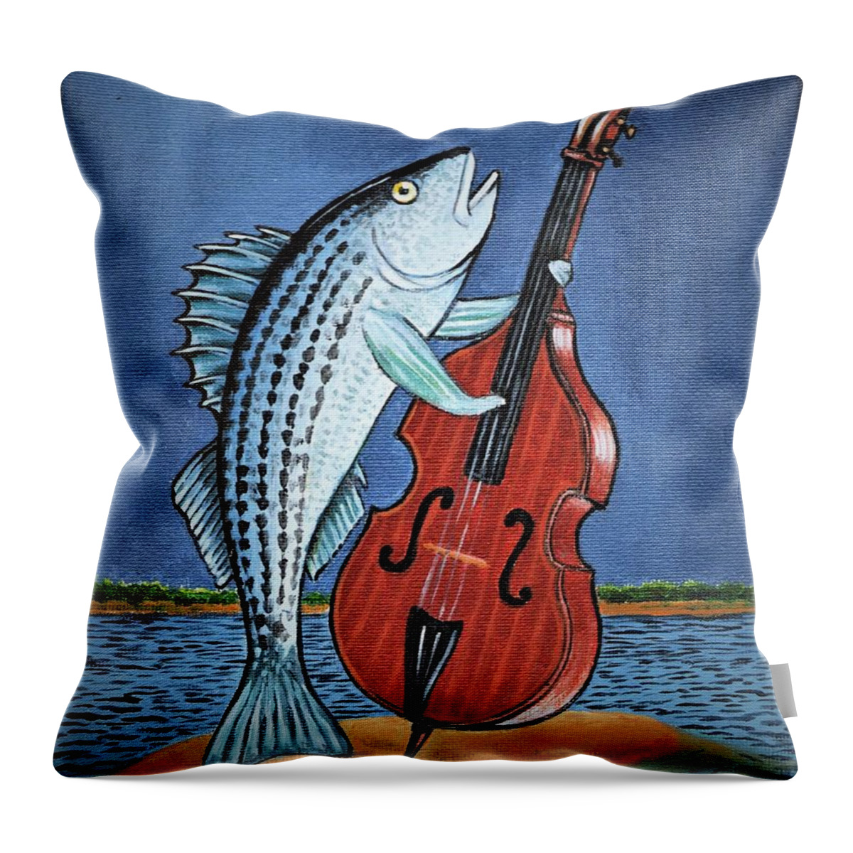 Fish Throw Pillow featuring the painting Stand Up striped Bass with Stand Up Striped Bass by James RODERICK