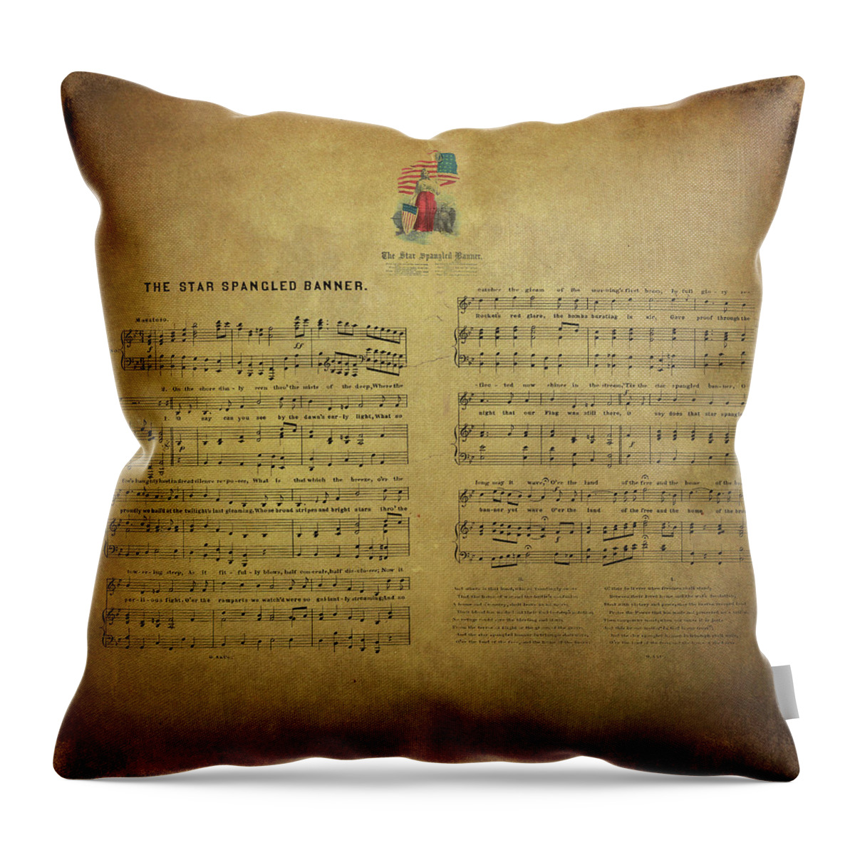 Star Spangled Banner Throw Pillow featuring the digital art Star Spangled Banner Vintage Sheet Music by Peggy Collins