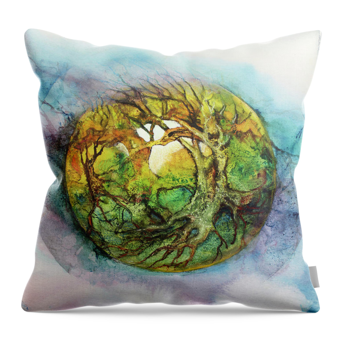 Mixed Media Watercolor Mandala Throw Pillow featuring the painting States of Matter by Judy Frisk