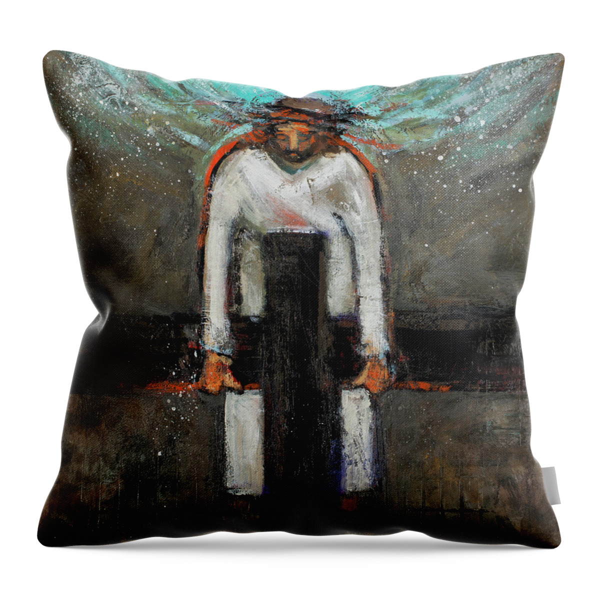 Jen Norton Throw Pillow featuring the painting Station 2 Jesus Takes up His Cross by Jen Norton