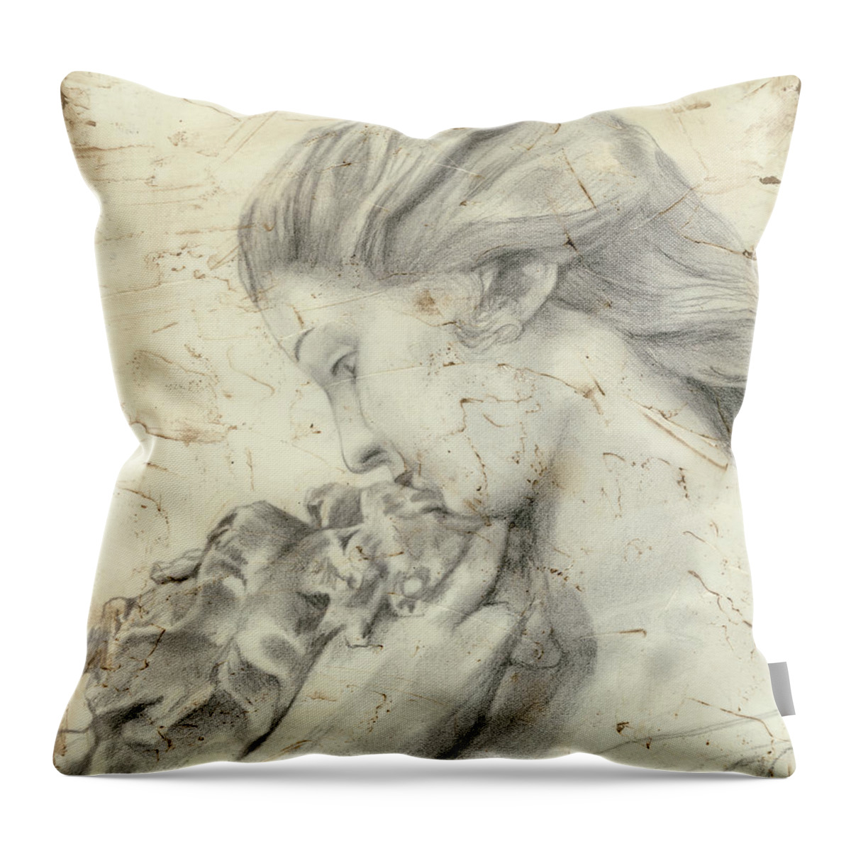 Figurative Throw Pillow featuring the painting Statue In The Garden II by Megan Meagher