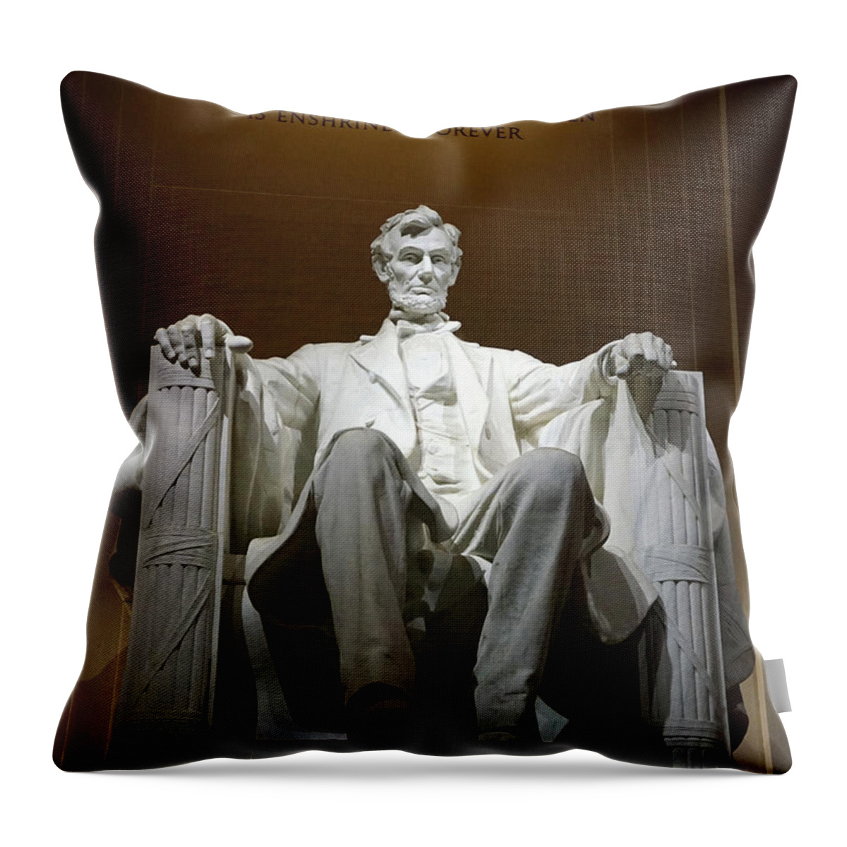 Night Throw Pillow featuring the photograph Statue of Abraham Lincoln within the Lincoln Memorial Monument by American School