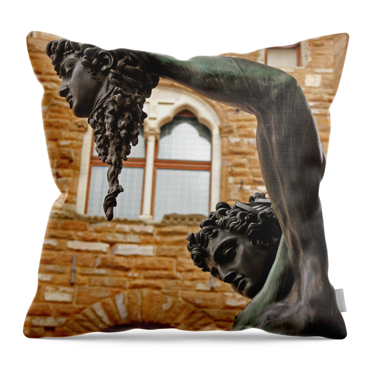 Arch Throw Pillow featuring the photograph Statue Of Perseus Holding The Head Of by Trish Punch / Design Pics