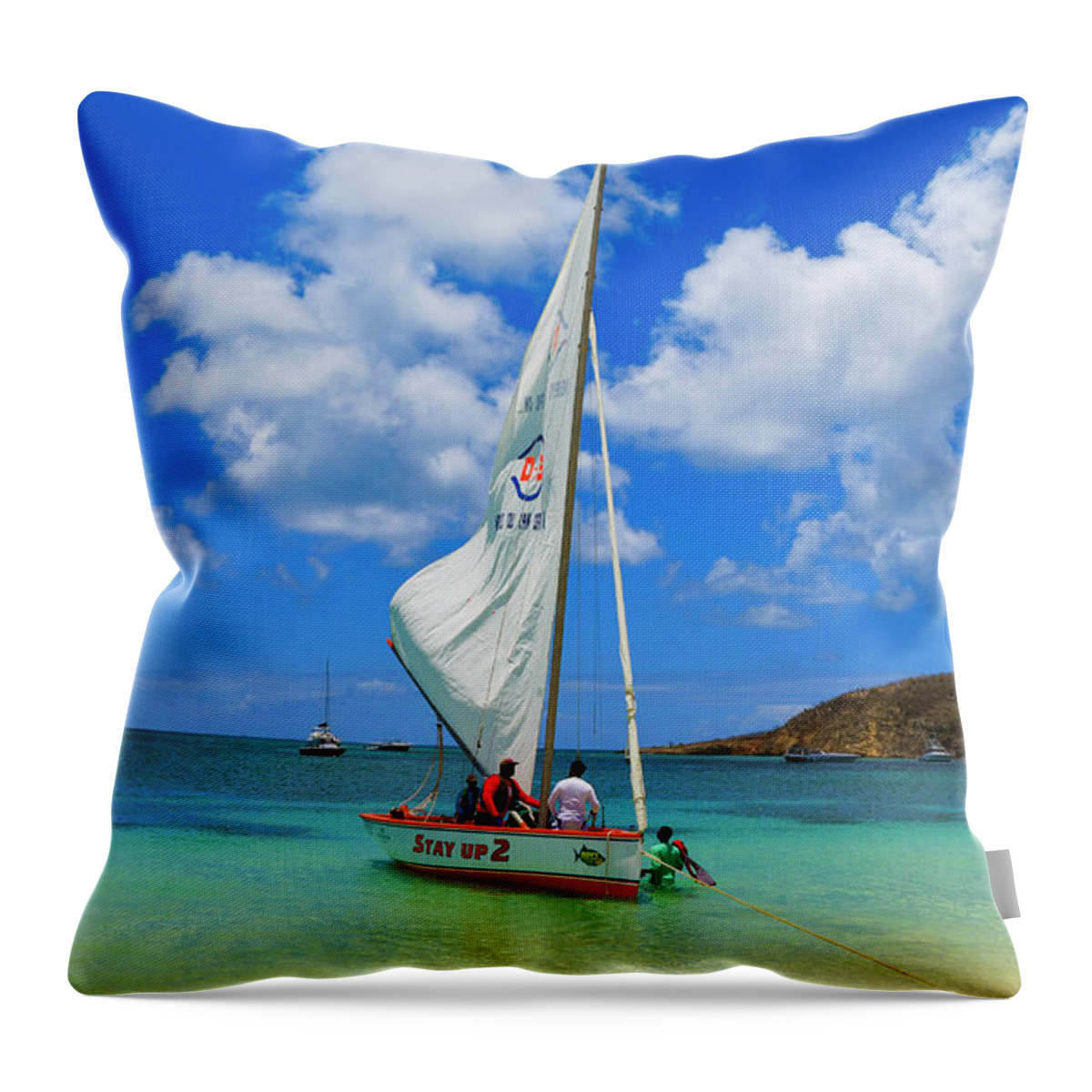 Sailboat Throw Pillow featuring the photograph Stay Up 2 Sailing in Anguilla by Ola Allen