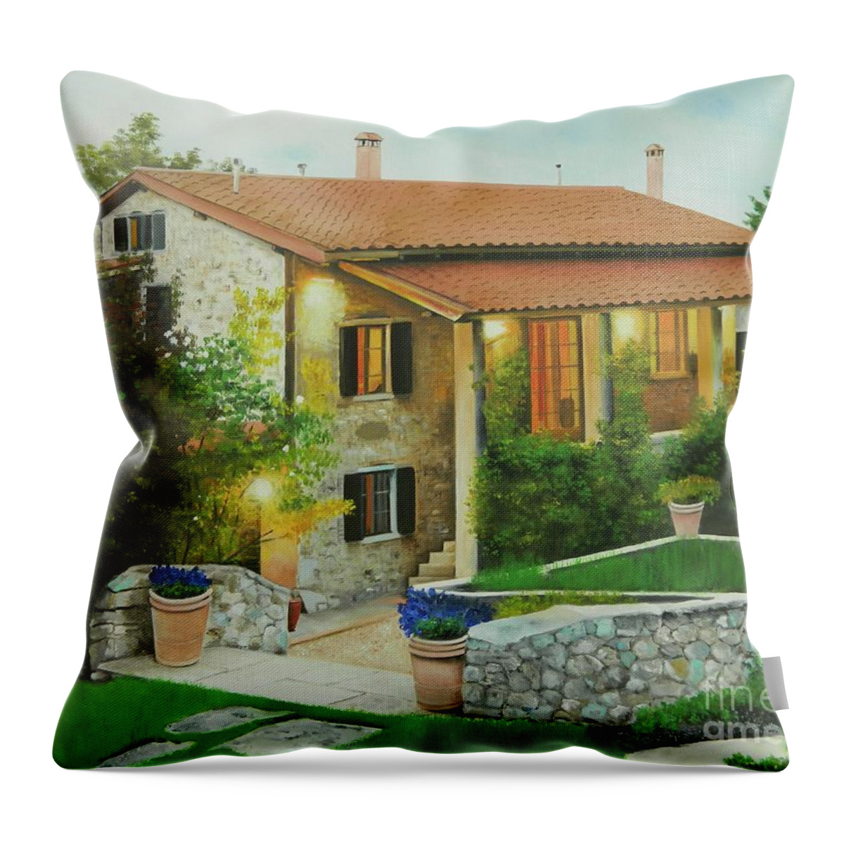 Mediterranean Art Throw Pillow featuring the painting Country Retreat by Kenneth Harris
