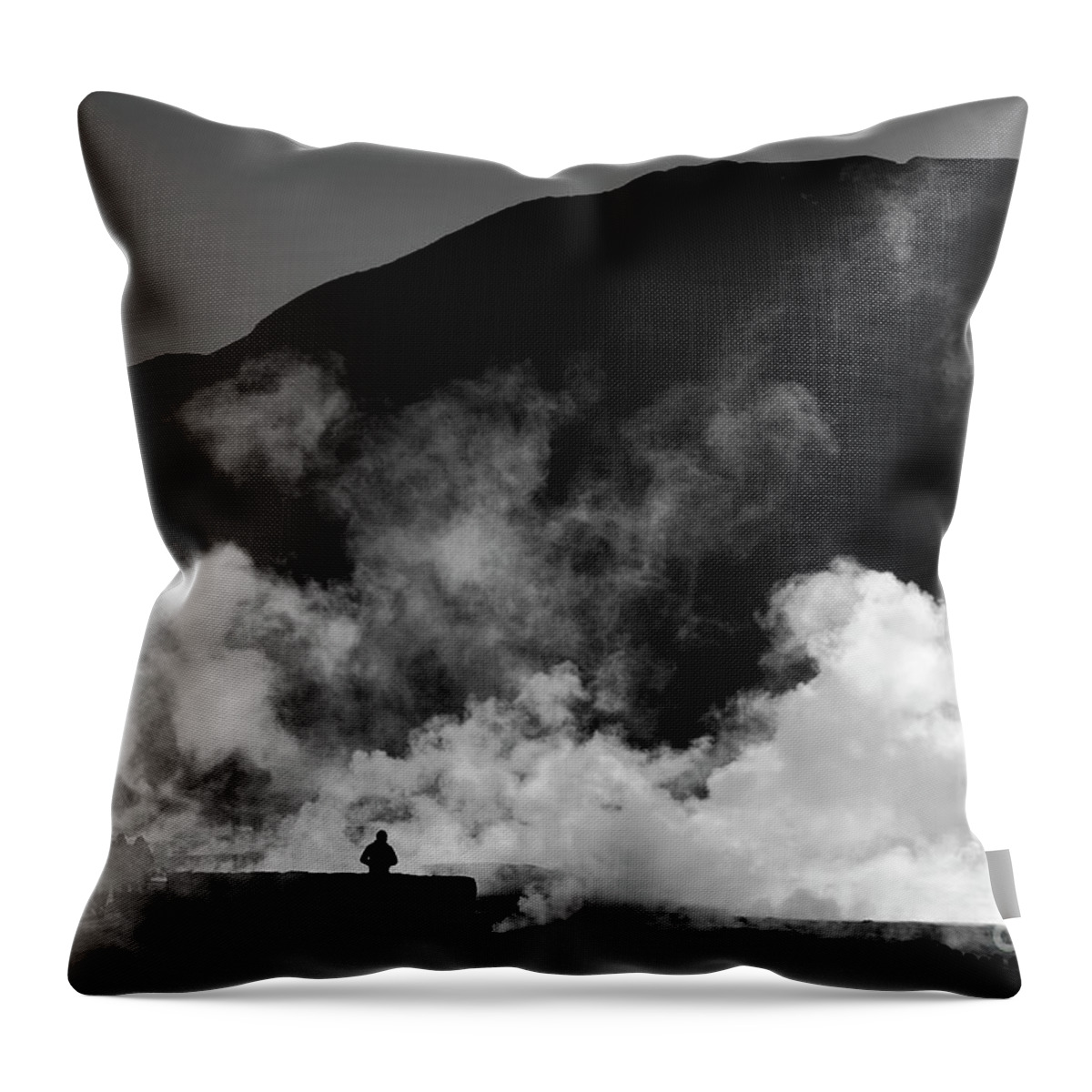 Chile Throw Pillow featuring the photograph Steaming Solitude El Tatio Geysers Chile by James Brunker