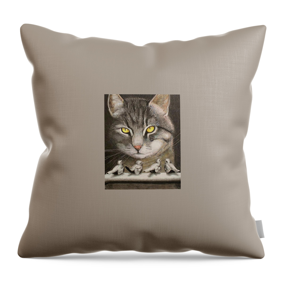 Cat Throw Pillow featuring the drawing Steel Birds by Tim Ernst